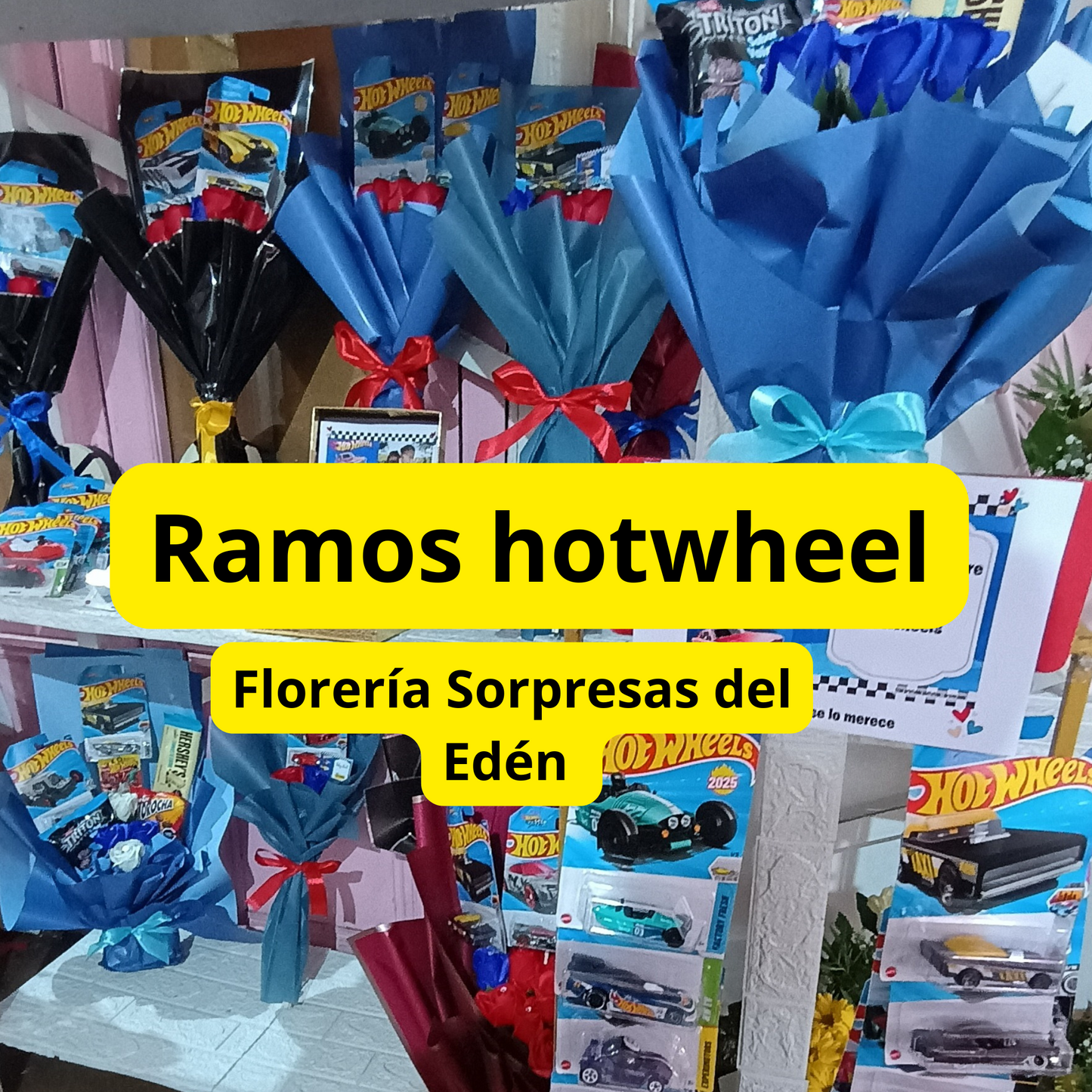 Ramo de 1 hotwheels y rosas eternas