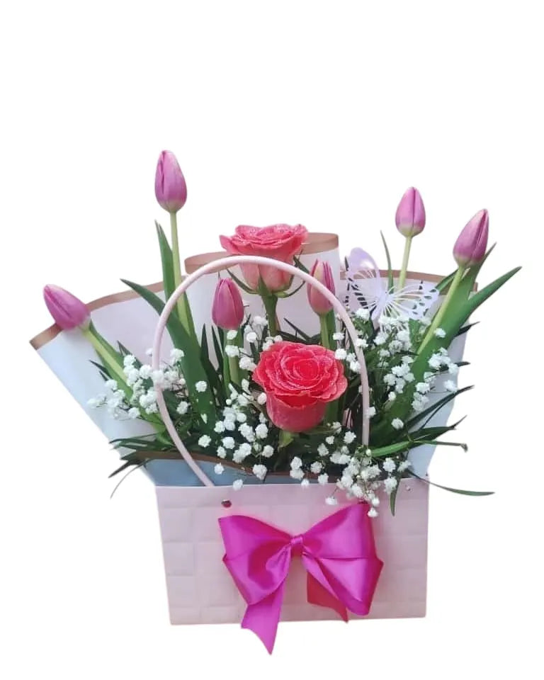 Cartera con tulipanes y rosas