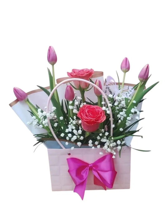 Cartera con tulipanes y rosas
