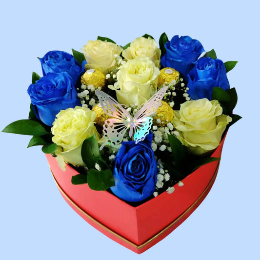 Caja de corazon rosas y bombones