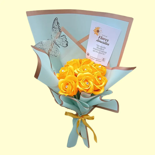 Ramo de 8 rosas eternas amarillas