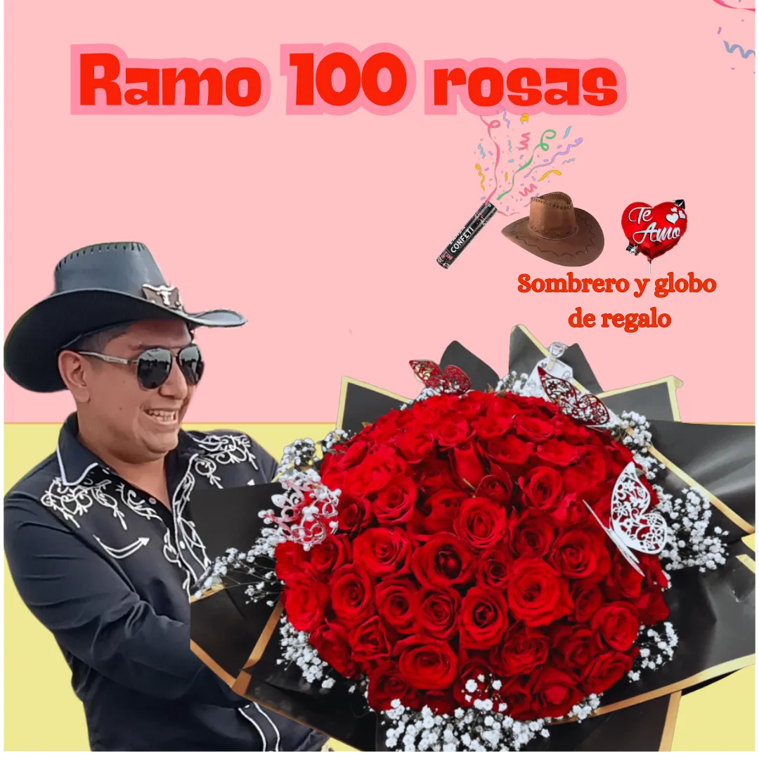 Flores el patrón + ramo buchón 100 rosas