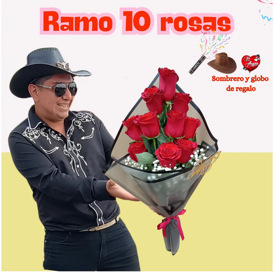 Flores el  patrón +ramo de 10 rosas