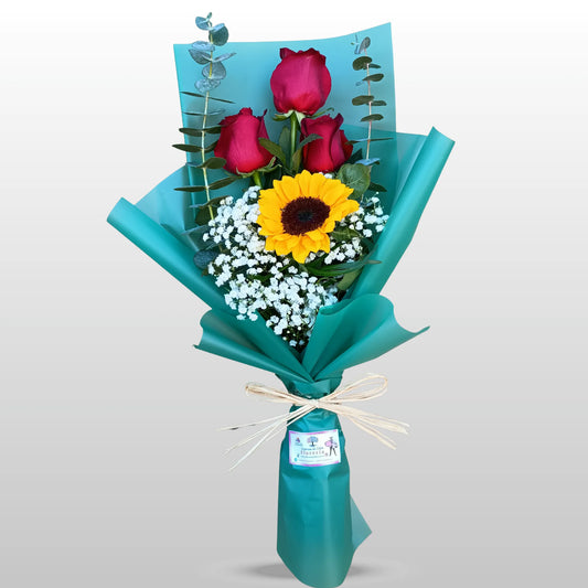 Ramo extendido 3 rosas y girasol