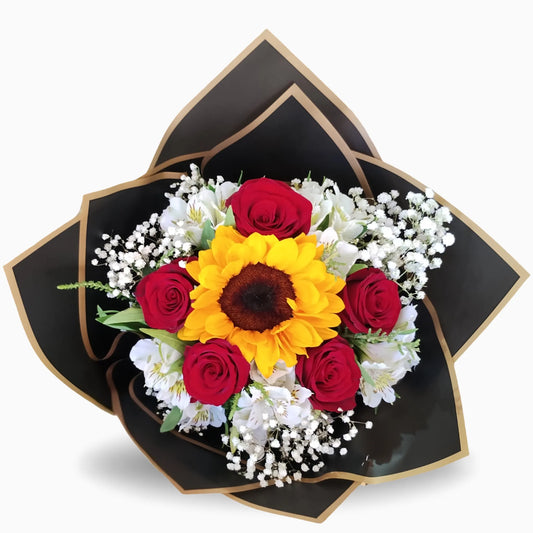 Redondo girasol y rosas