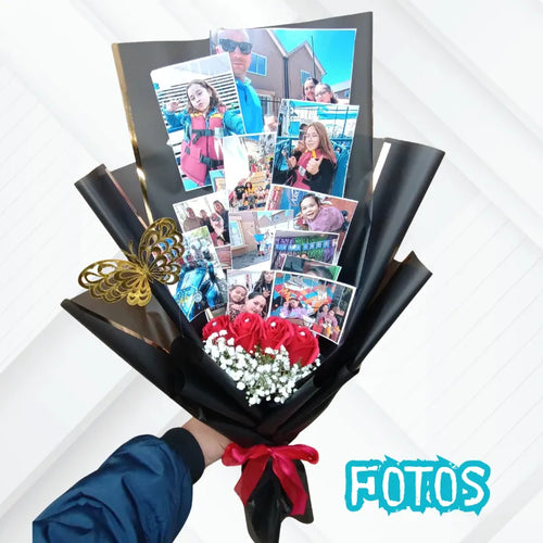 Ramo de Rosas con Fotografías – Amor en cada flor y recuerdo 🌹