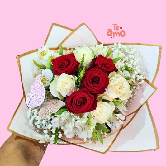 Ramo de rosas mixtas rojas y Blancas en Buin