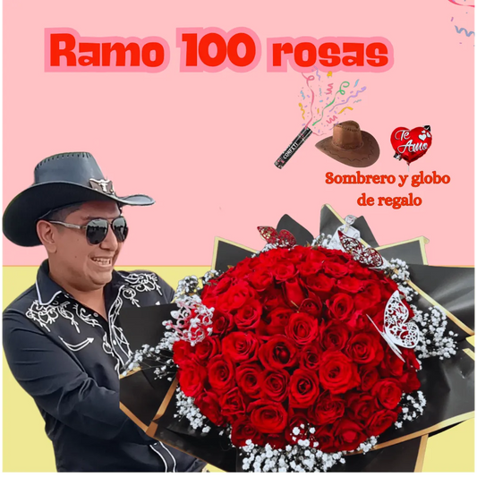 Flores el patrón + ramo buchón 100 rosas