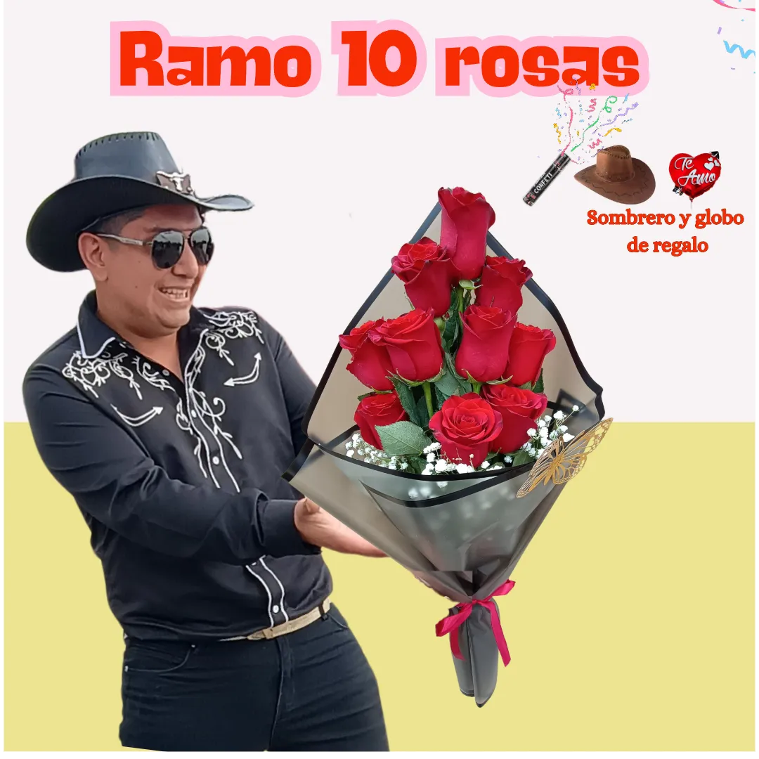 Flores el  patrón +ramo de 10 rosas