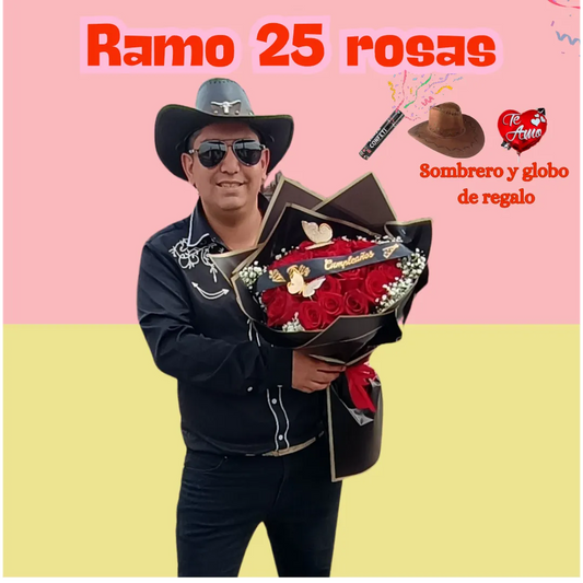 Flores el Patrón + ramo buchón 25 rosas
