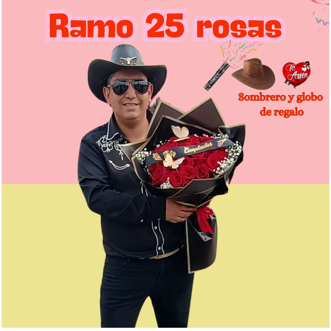 Flores el Patrón + ramo buchón 25 rosas