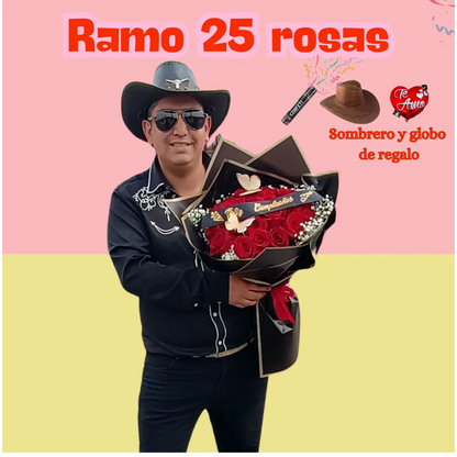 Flores el Patrón + ramo buchón 25 rosas