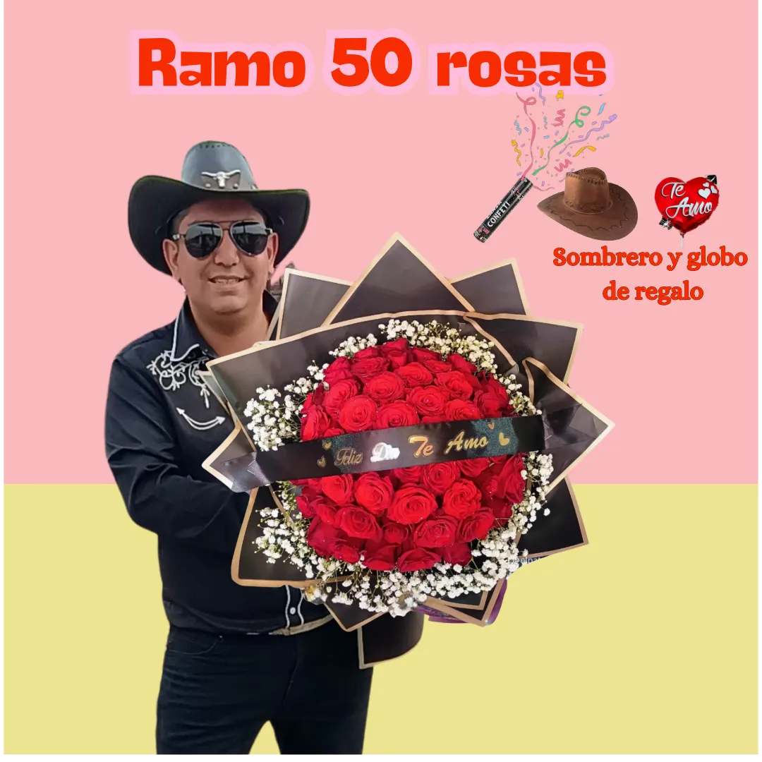 Flores el patrón + ramo buchón de 50 rosas!