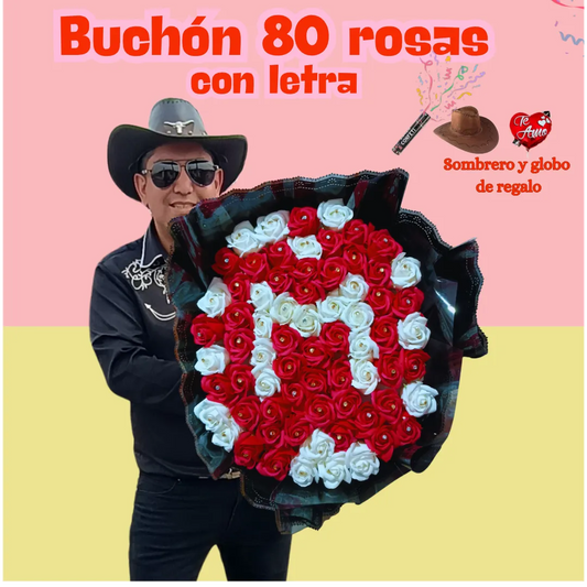 Ramo  80 Flores Eternas con letra  (rosas de jabón)
