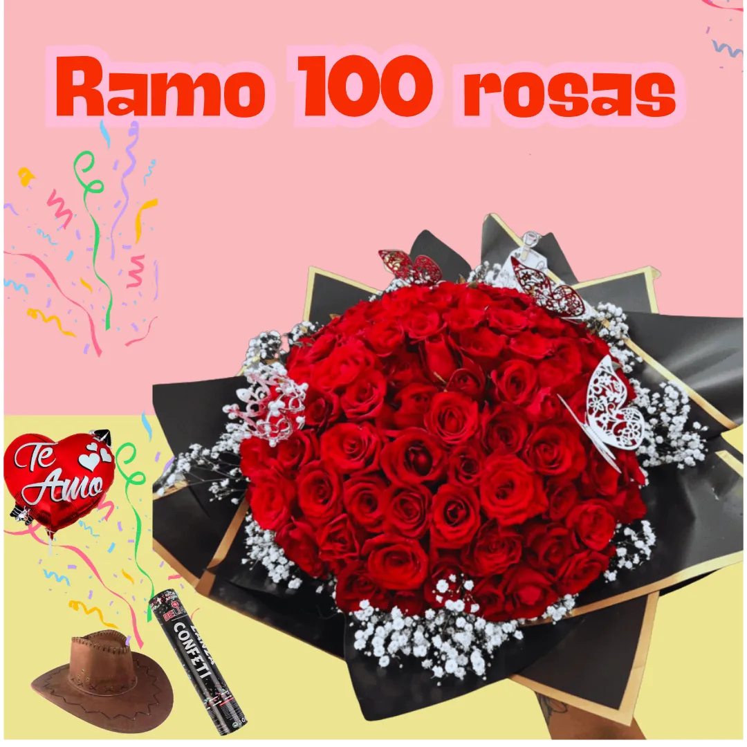 Flores el patrón + ramo buchón 100 rosas