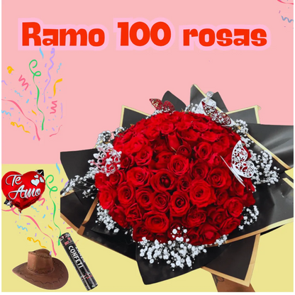 Flores el patrón + ramo buchón 100 rosas