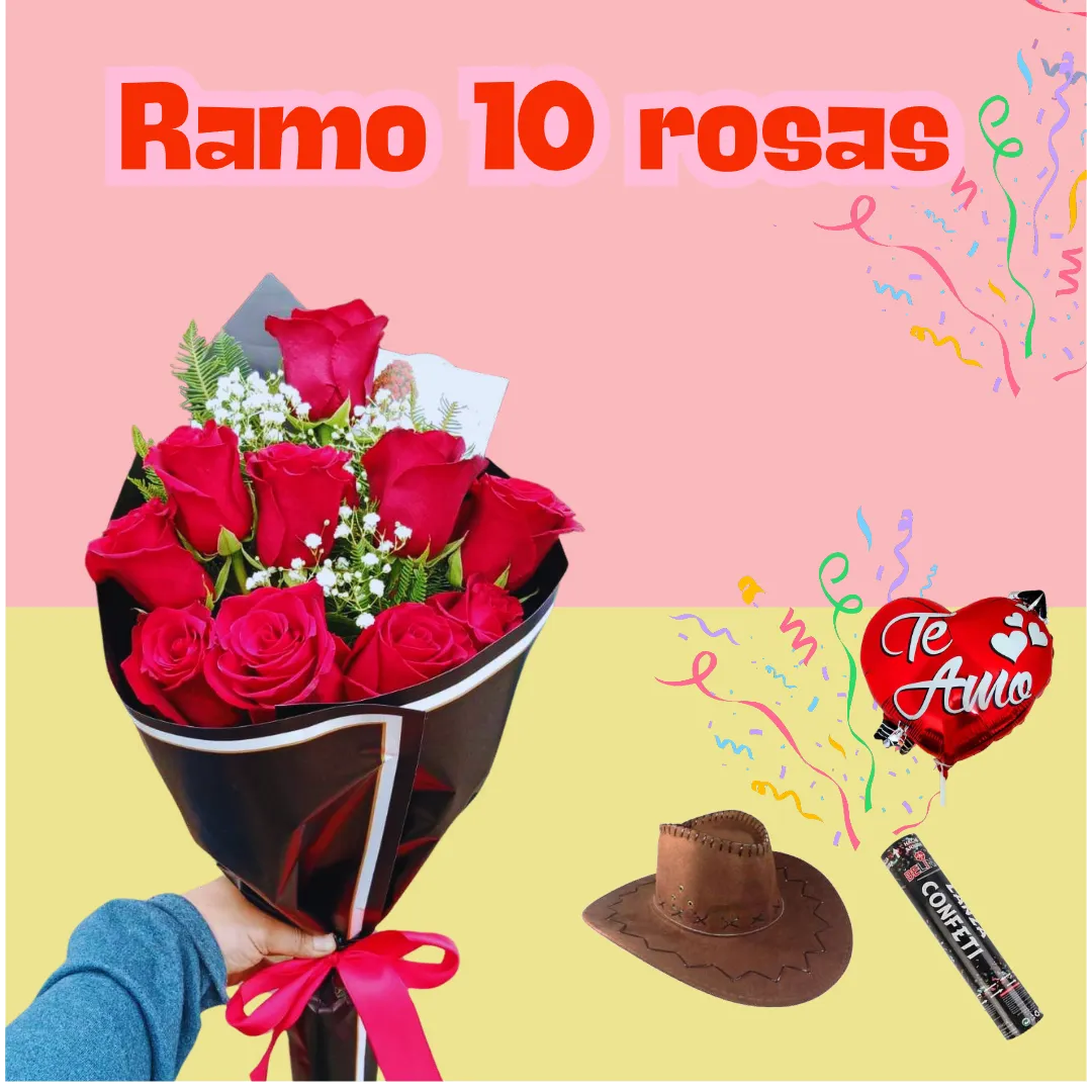 Flores el  patrón +ramo de 10 rosas