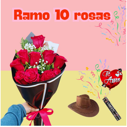 Flores el  patrón +ramo de 10 rosas