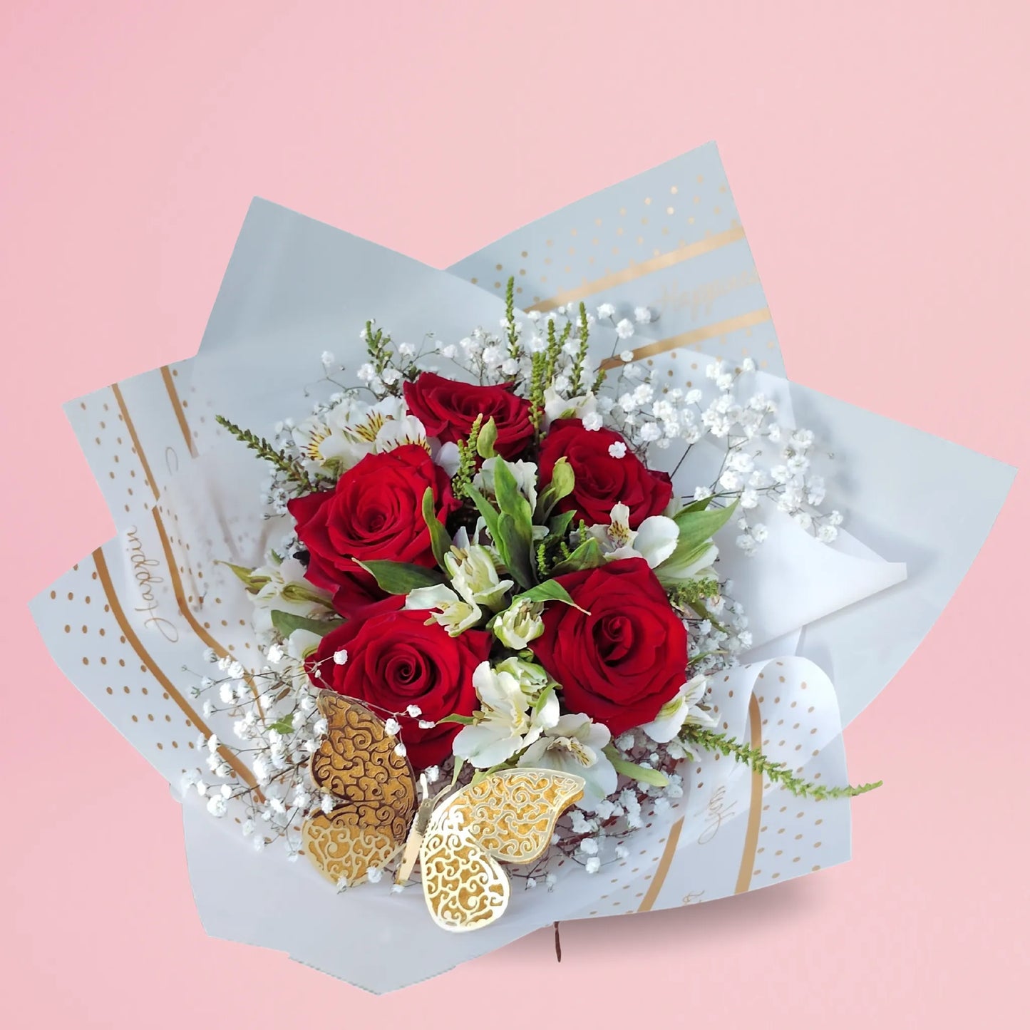 Ramo de 5 Rosas Rojas Naturales – Aniversario | Entrega Express en Santiago