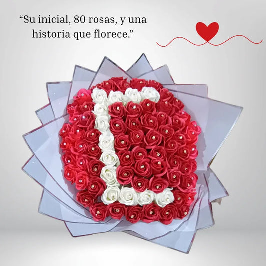 Ramo Buchón 80 rosas con letra inicial